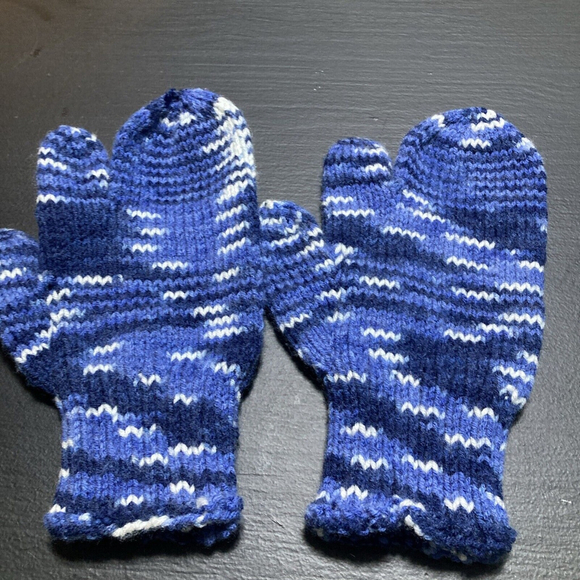 Wool Hand Made Knit Trigger Finger Mittens Men’s And Women’s Blue Warm Winger - Picture 5 of 9